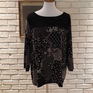 Gorgeous Chico’s Black Print Top NWOT Size 3
